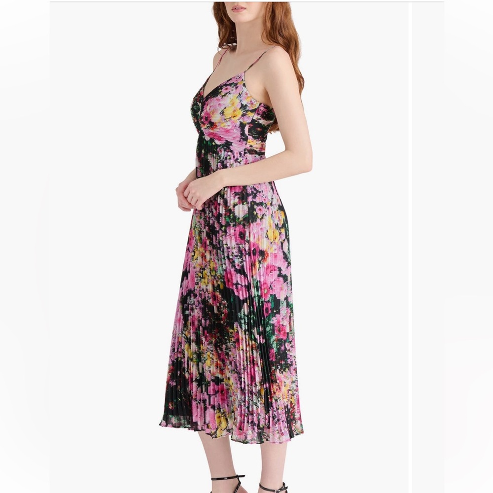 Steve Madden Floral Pleated Midi Skirt - Pink and Black